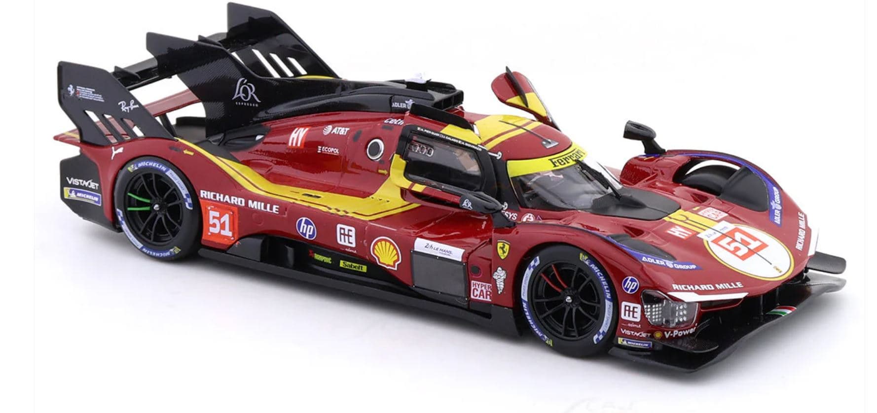 Macheta auto FERRARI Ferrari 499P 3.0L TURBO V6 #51 PIER GUIDI/CALADO/GIOVINAZZI 3rd 24H LE MANS 2025 1:24 Bburago - 3
