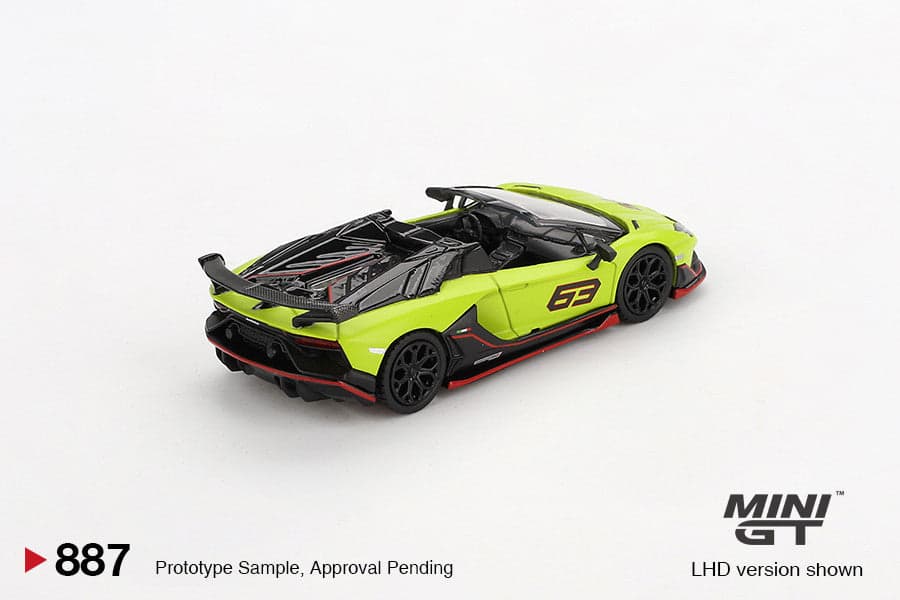 Macheta auto Lamborghini Aventador SVJ 63 Roadster Verde Shock, 2022 (LHD) 1:64 MIniGT - 2