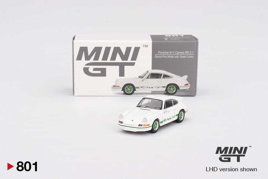 Macheta auto Porsche 911 Carrera RS 2.7 Grand Prix White with Green Livery 1973 (LHD) 1:64 MIniGT - 3