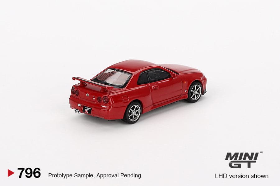 Macheta auto Nissan Skyline GT-R (R34) V-Spec Active Red, 1999 (RHD) 1:64 MIniGT - 2