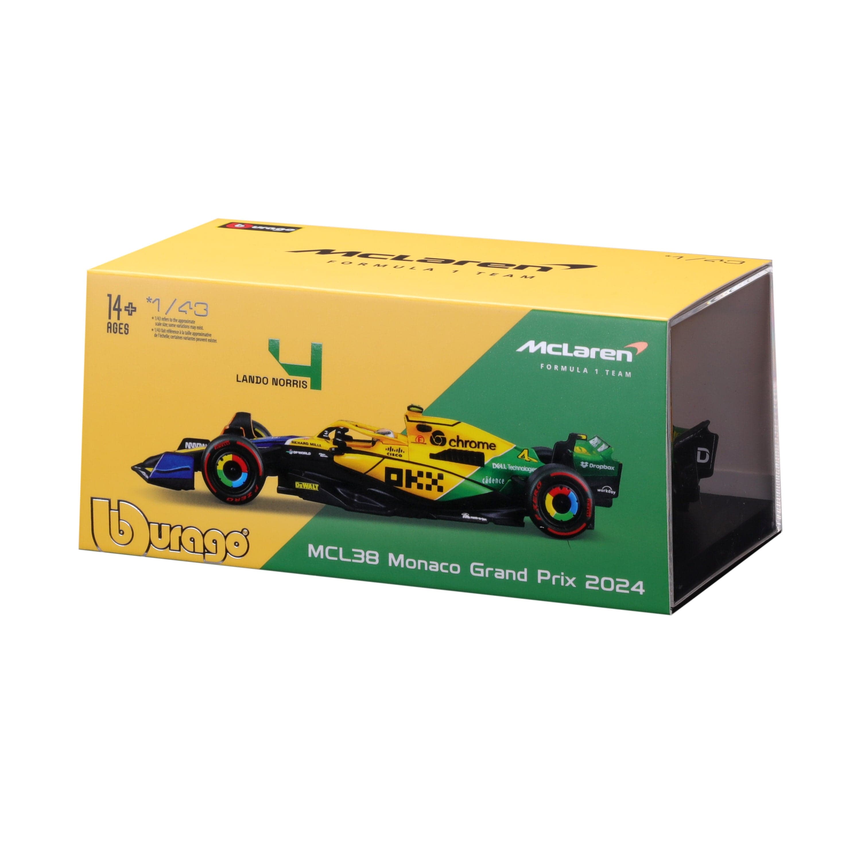 Macheta auto Mclaren MCL 38 #4 LANDO NORRIS 4th MONACO GP - SENNA 30th ANNIVERSARY LIVERY 2024 1:43 Bburago Signature - 2